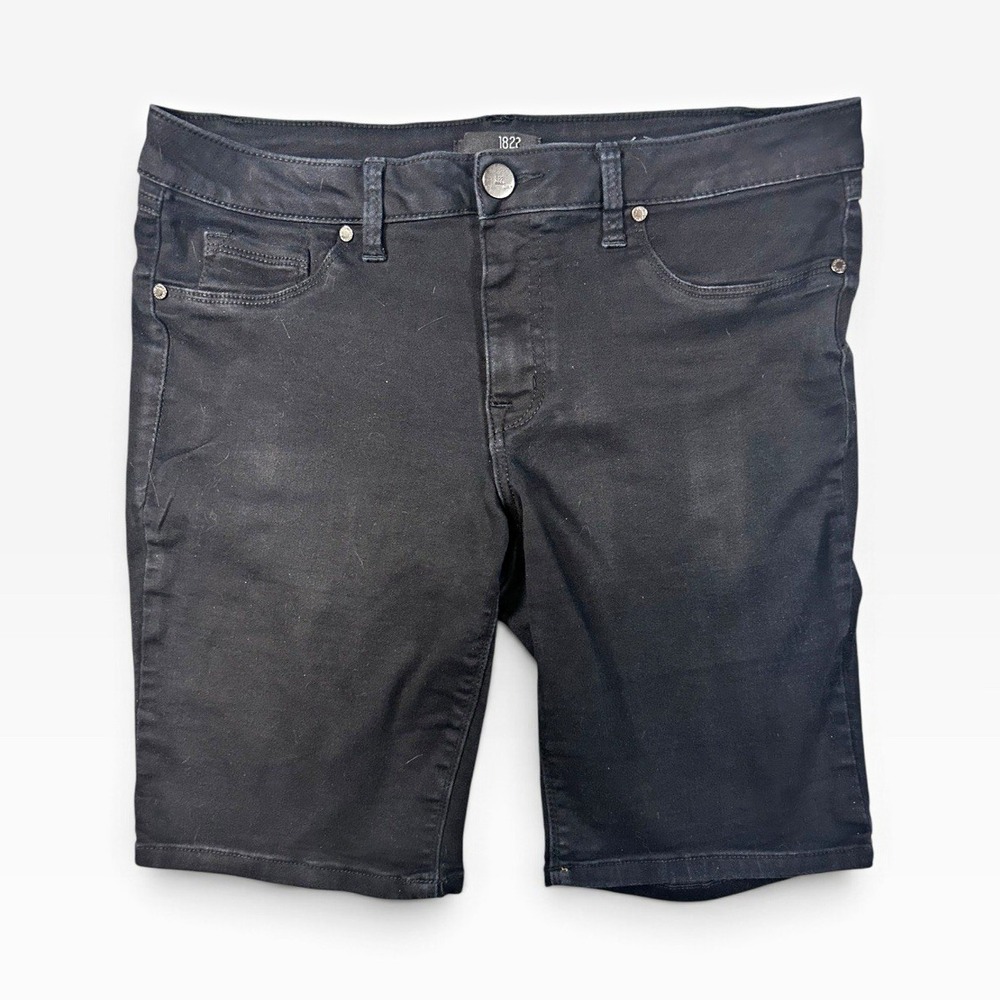 1822 Denim Women's Size 14 Black Dark Wash Mid Rise Bermuda Stretch Denim Shorts